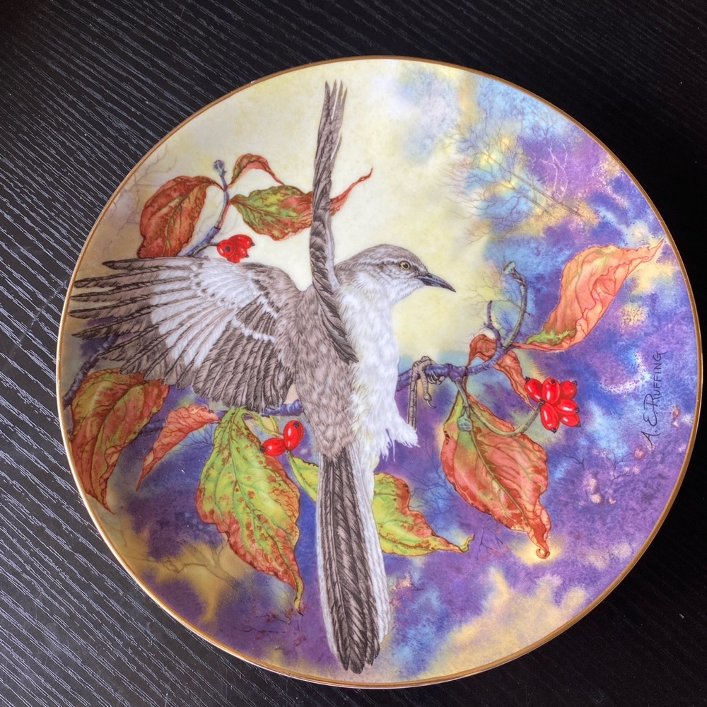 Southern Living Decorative Bird Plate with Purple, Gold and Red Accents